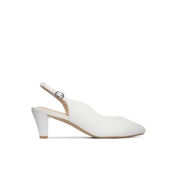 Pantofi dama -  piele naturala - alb - toc clasic
