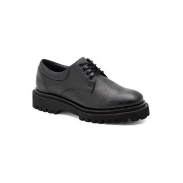 Pantofi dama -  piele naturala - negru - platforma integrata - stil casual -