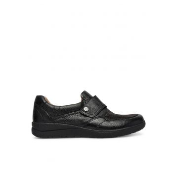 Pantofi dama -  piele naturala - negru - sistem inchidere Velcro