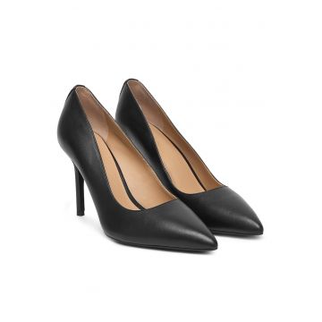 Pantofi dama -  piele naturala - negru - toc