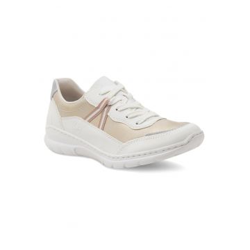 Pantofi dama -  sintetic - alb - toc plat - varf rotund -