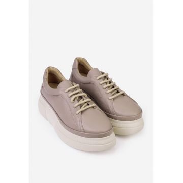 Pantofi dama taupe din piele naturala cu talpa inalta