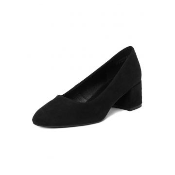 Pantofi dama -  toc bloc - elegant - negru - textil