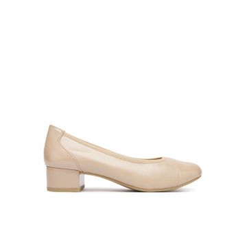 Pantofi dama -  toc bloc - piele naturala - bej