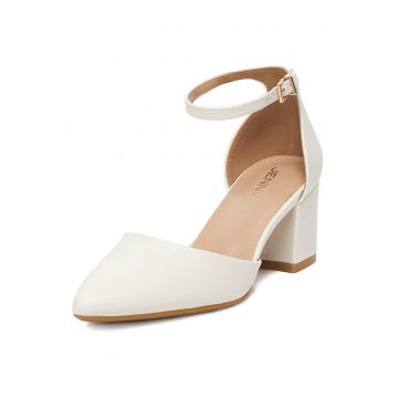 Pantofi dama -  toc clasic - alb - sintetic