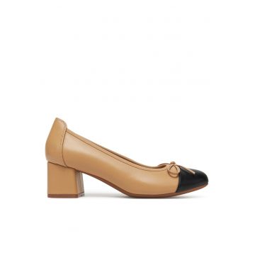 Pantofi de dama -  piele naturala - bej-negru