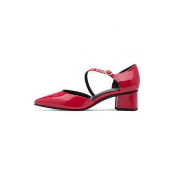 Pantofi din piele ecologica cu bareta - Rosu