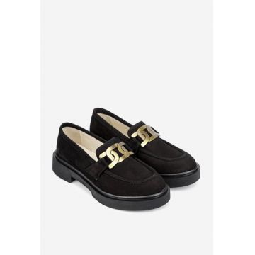 Pantofi din piele intoarsa cu ornament - Negru
