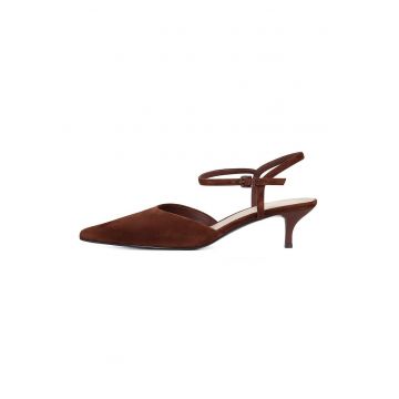 Pantofi din piele intoarsa cu toc kitten - Maro