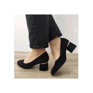 Pantofi Eleganti Dama  3461-6 Negri Velur - Negru - Negru