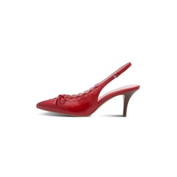 Pantofi slingback de piele cu toc inalt - Rosu vermillion