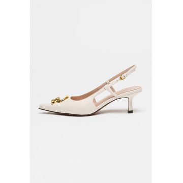 Pantofi slingback de piele cu varf ascutit - Alb murdar