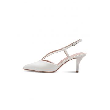 Pantofi stiletto de piele cu varf ascutit - Alb