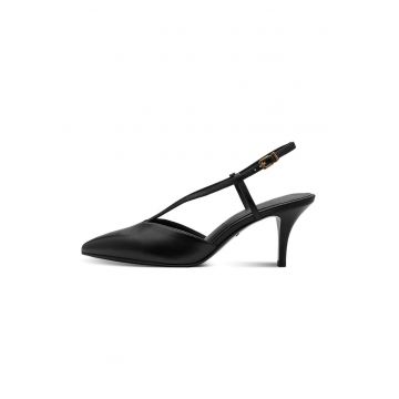 Pantofi stiletto de piele cu varf ascutit - Negru