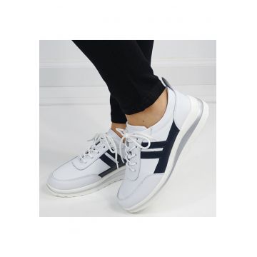 Sneakers alb cu bleumarin inchis din piele naturala 5089 M2 16430 - Alb/Bleumarin