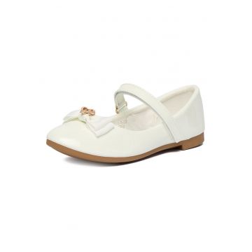 Balerini copii -  material textil - cu fundita - sistem Velcro - Alb