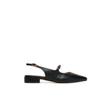 Balerini cu toc dama -  piele naturala - Negru