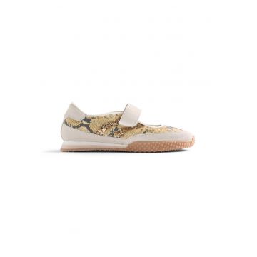 Balerini de piele intoarsa cu animal print Pirovac - Galben/Crem