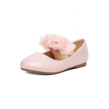 Balerini Fete -  material sintetic - roz - decoratiuni florale