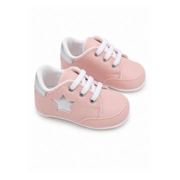 Pantofi bebe roz casual cu siret si aplicatie stea comozi