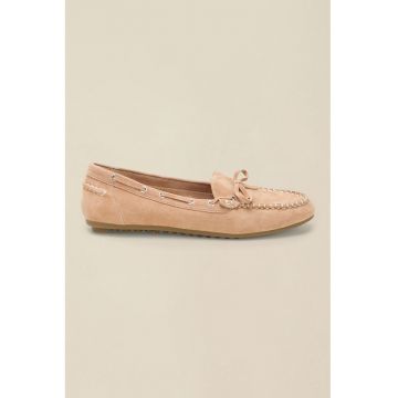 Pantofi boat de piele intoarsa sintetica - Piersica