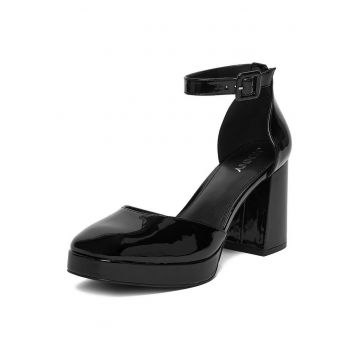 Pantofi dama -  negru - sintetic - toc stabil