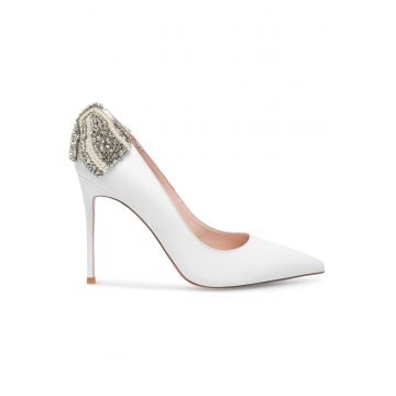 Pantofi dama -  piele naturala - alb - toc stiletto -