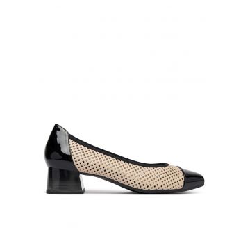 Pantofi dama -  piele naturala - bej/negru