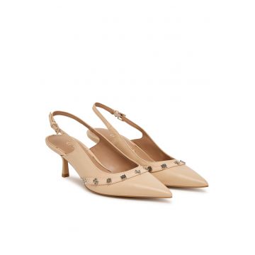 Pantofi dama -  piele naturala - toc kitten heel - bej