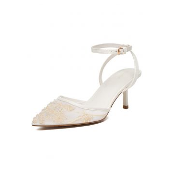 Pantofi dama -  sintetic - toc mic - varf ascutit - alb