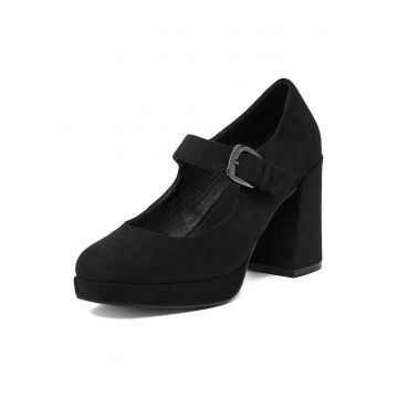 Pantofi dama -  textil - negru - toc gros - cu platforma