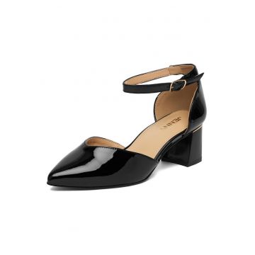 Pantofi dama -  toc bloc - sintetic - negru