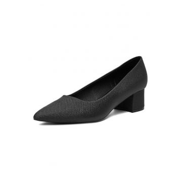 Pantofi dama -  toc bloc - varf ascutit - negru - sintetic