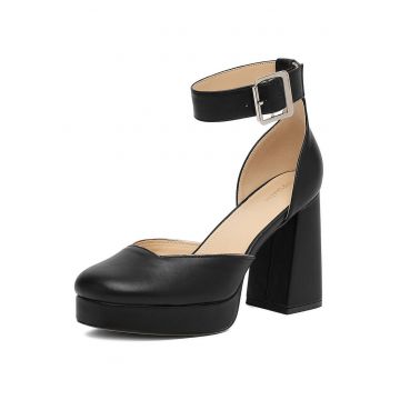 Pantofi dama -  toc inalt - negru - sintetic