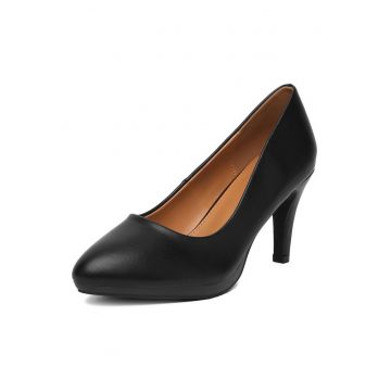 Pantofi dama -  toc stiletto - piele ecologica - negru