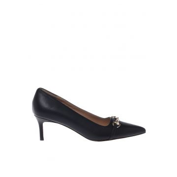 Pantofi de piele cu detaliu metalic - Negru