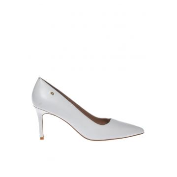 Pantofi de piele cu varf ascutit - Alb