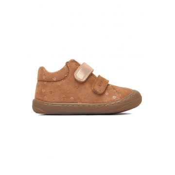 Pantofi fete -  piele naturala - velcro - maro