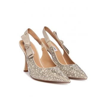 Pantofi pentru dama -  stiletto - bej - textil -