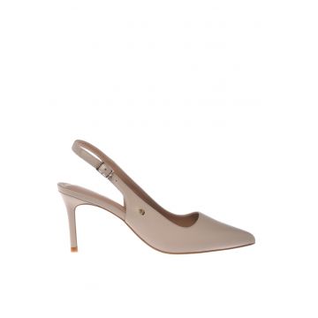 Pantofi slingback de piele cu varf ascutit - Alb fildes