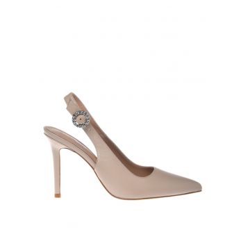 Pantofi slingback de piele cu varf ascutit - Alb fildes