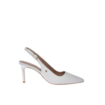 Pantofi slingback de piele cu varf ascutit - Alb