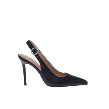 Pantofi slingback de piele cu varf ascutit - Negru