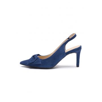 Pantofi slingback din piele cu funda decorativa Ofelia - Bleumarin