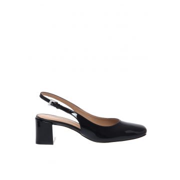 Pantofi slingback din piele lacuita - Negru