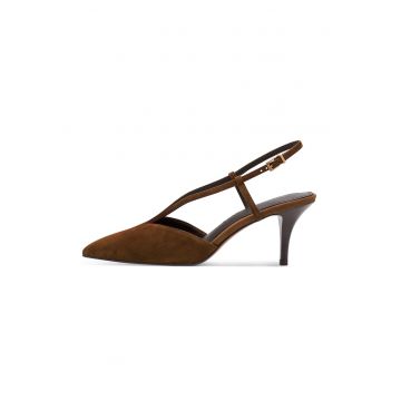 Pantofi stiletto de piele cu varf ascutit - Maro inchis/Caramel