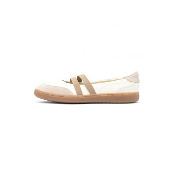 Balerini de piele cu barete elastice Marcella - Alb/Bej inchis