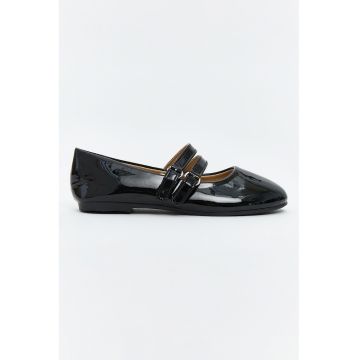 Balerini Mary Jane cu aspect lacuit - Negru