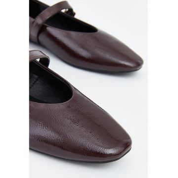 Balerini Mary Jane din piele ecologica - Maro cognac