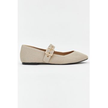 Balerini Mary Jane din tricot - Bej deschis